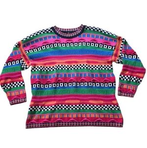 Carole Little Cotton knitwear multicolored textured Sweater Coogi Style